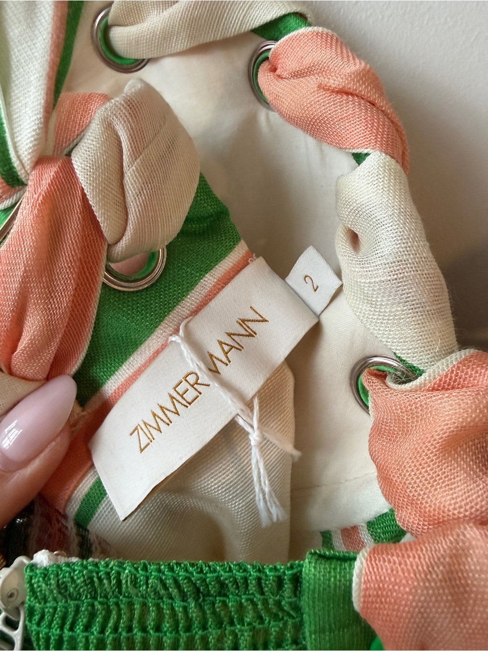 Zimmermann Cream Mini Dress with Green & Peach Accents - Picture 3 of 4